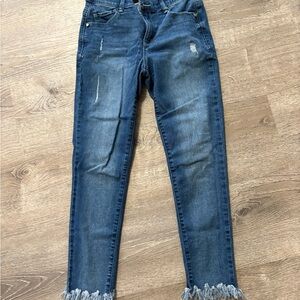 Democracy Blue Frayed Hem Ankle Jeans